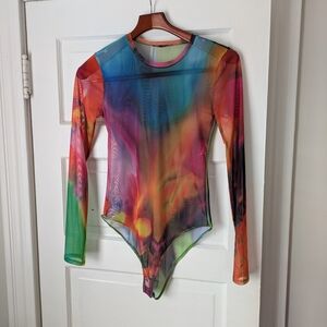 Zara Rainbow Mesh Top in Pastel Blue, Pink & Green